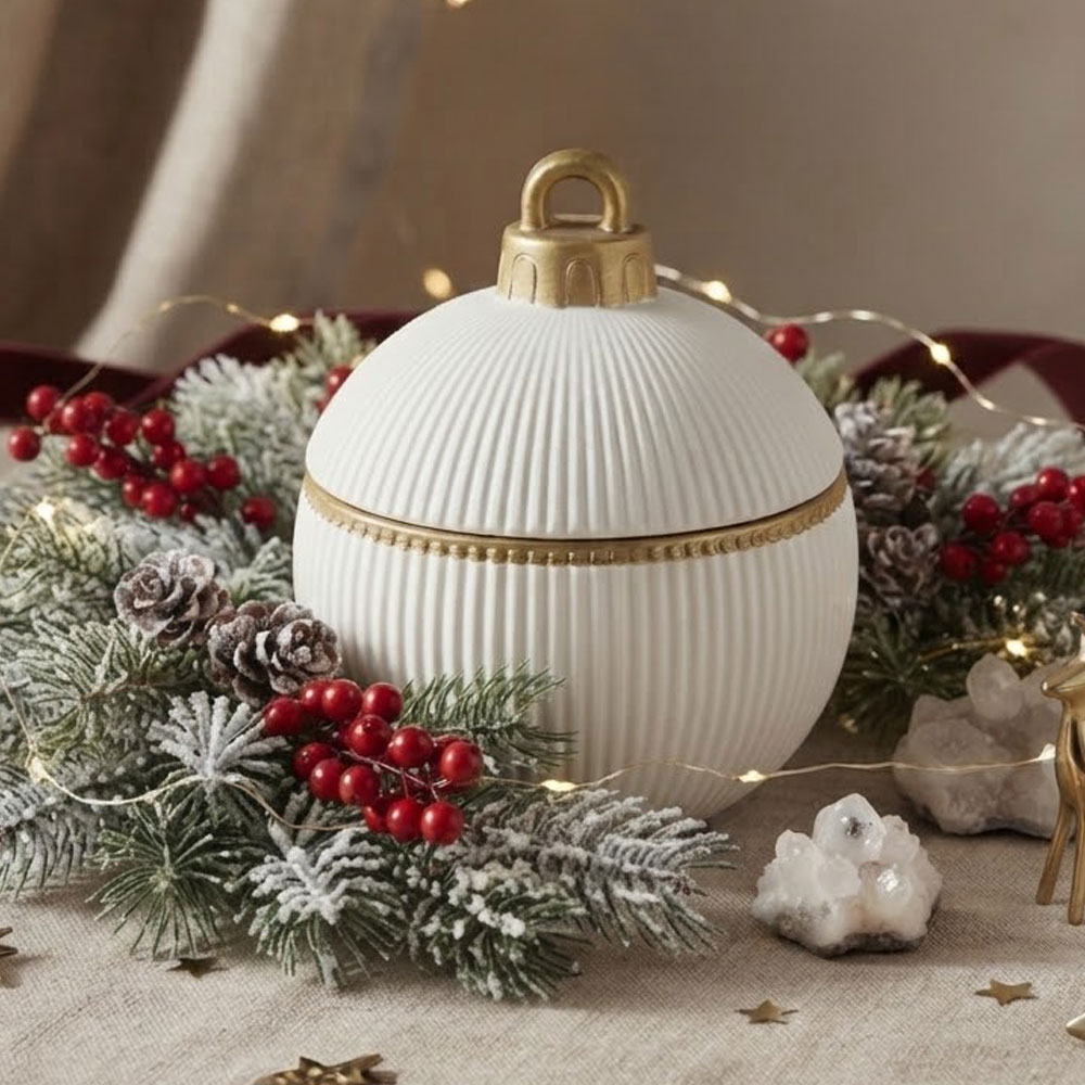 Bougie boule Izzmeo motif Cannelée, finition doré